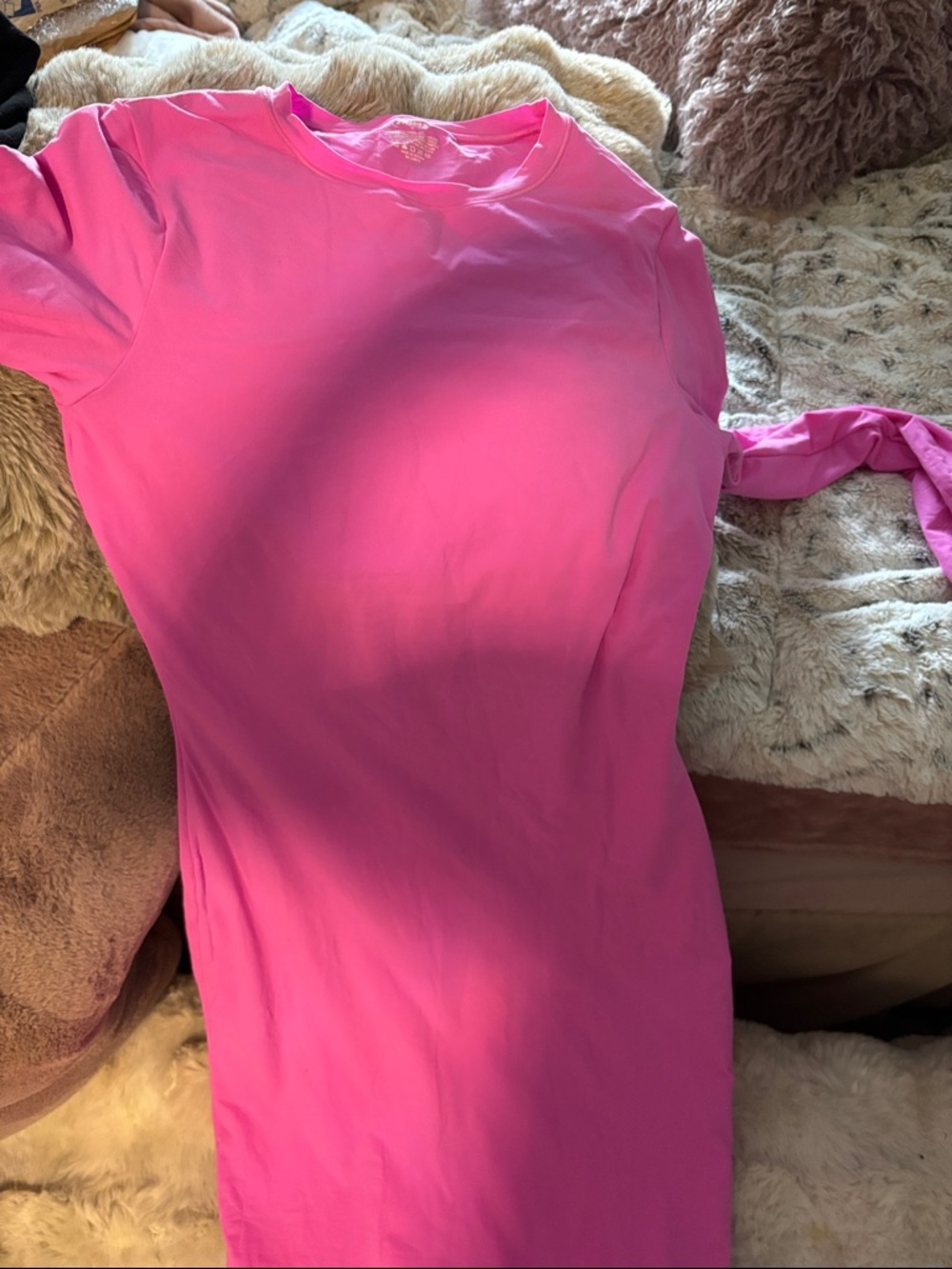 SKIMS Long Sleeve Maxi Dress in Bright Pink